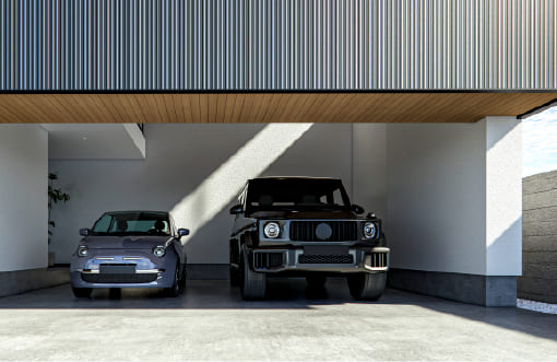 複数台駐車が可能な広々ガレージ