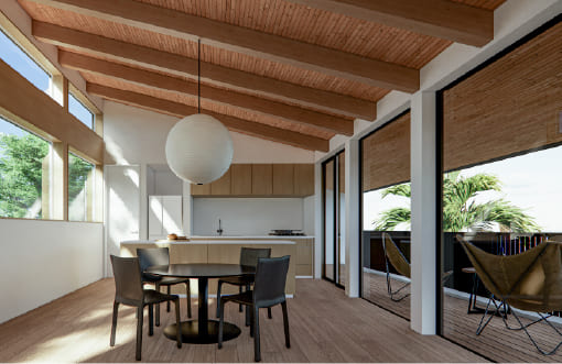 勾配天井で広がる開放感