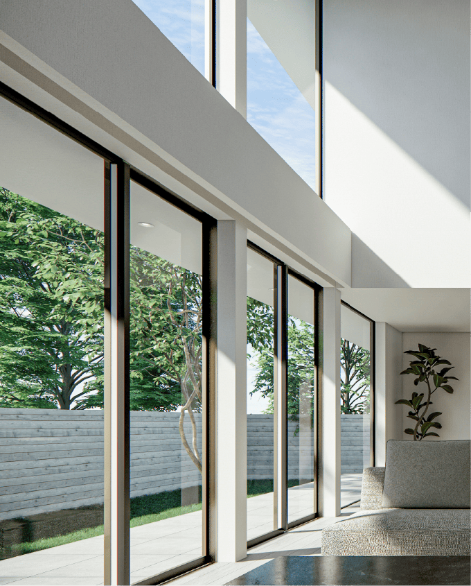 壁いっぱいの開口窓